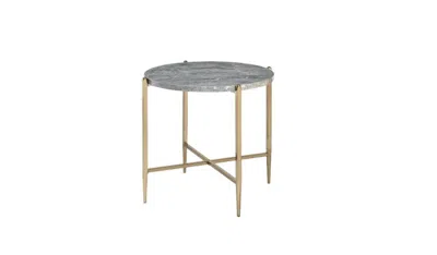 Homezia 24" Champagne And Light Gray Manufactured Wood And Metal Round End Table