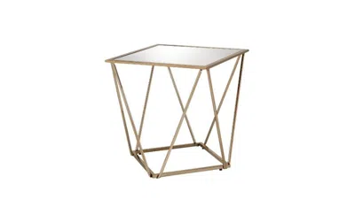 Homezia 24" Champagne And Silver Glass And Metal Square Mirrored End Table In Gold