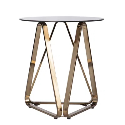 Homezia 24" Champagne Glass And Iron Round End Table