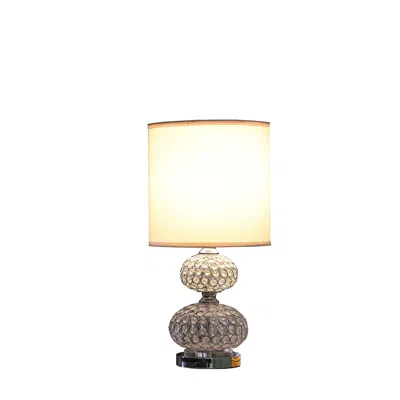 Homezia 24" Chrome And Faux Crystal Double Orb Table Lamp With White Classic Drum Shade In Animal Print