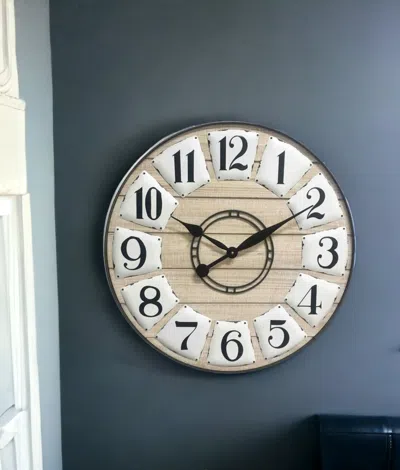 Homezia 24" Circle Black And White Wood Analog Wall Clock In Neutral