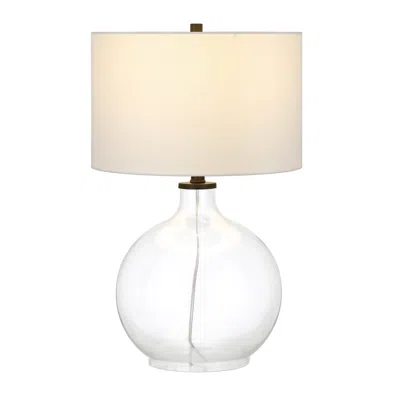 Homezia 24" Clear Glass Table Lamp With White Drum Shade In Transparent
