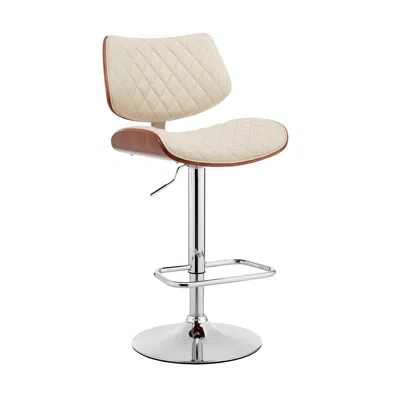Homezia 24" Cream And Silver Faux Leather And Iron Swivel Low Back Adjustable Height Bar Chair