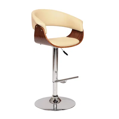Homezia 24" Cream And Silver Faux Leather And Solid Wood Swivel Low Back Adjustable Height Bar Chair