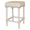Homezia 24" Cream And White Solid Wood Backless Counter Height Bar Chair