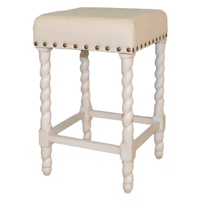 Homezia 24" Cream And White Solid Wood Backless Counter Height Bar Chair