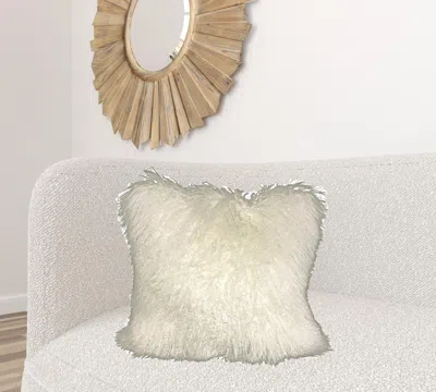Homezia 24" Creamy Genuine Tibetan Lamb Fur Pillow With Microsuede Backing