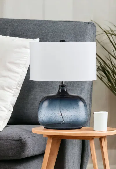 Homezia 24" Dark Blue Glass Table Lamp With White Novelty Shade