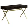 Homezia 24" Dark Brown And Gold Computer Desk With Two Drawers