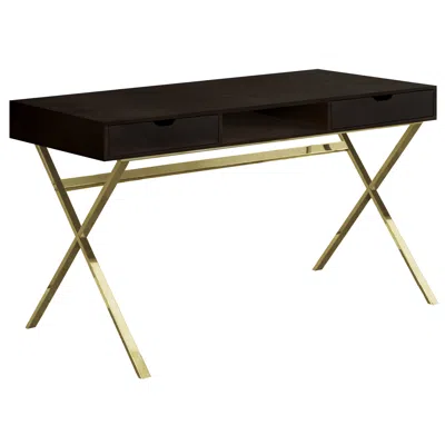 Homezia 24" Dark Brown And Gold Computer Desk With Two Drawers In Black