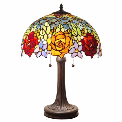 Homezia 24" Dark Brown Metal Two Light Candlestick Table Lamp With Orange Shade In Multi