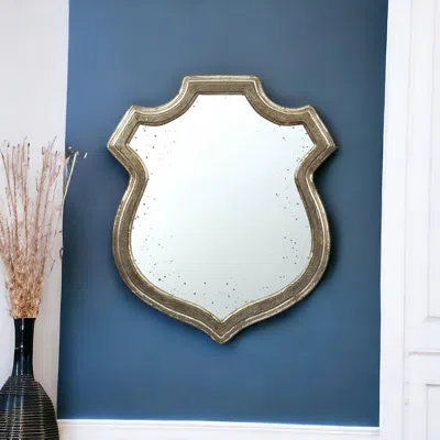 Homezia 24" Distressed Metallic Crest Shape Wall Mounted Accent Mirror Framed