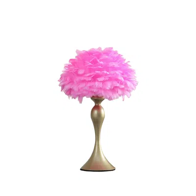 Homezia 24" Glam Hot Pink Feather And Gold Table Lamp In Black