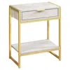 Homezia 24" Gold And Beige Wood And Metal End Table With Drawer And Shelf