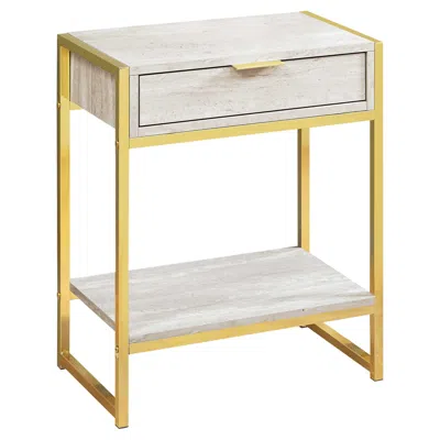 Homezia 24" Gold And Beige Wood And Metal End Table With Drawer And Shelf In Neutral