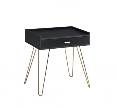 Homezia 24" Gold And Black End Table With Drawer