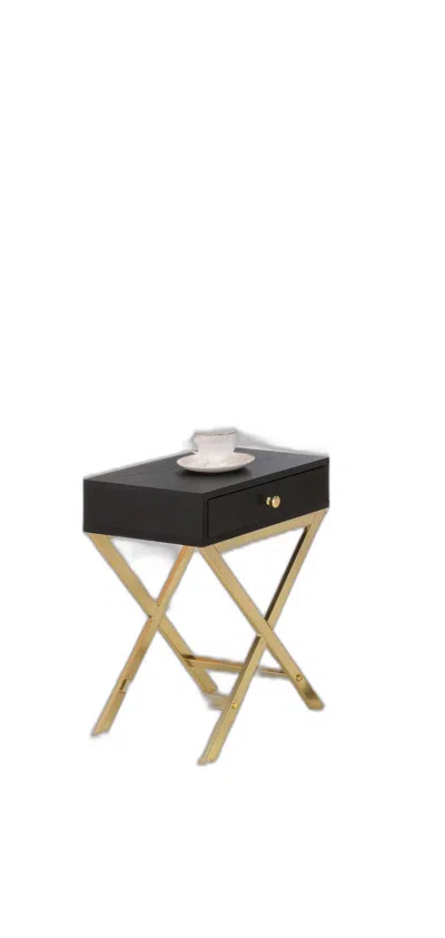 Homezia 24" Gold And Black Solid Wood End Table With Drawer