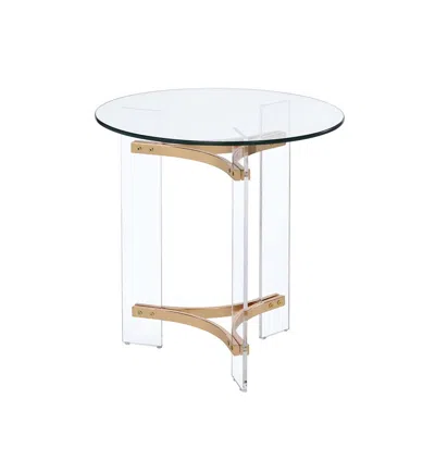 Homezia 24" Gold And Clear Glass And Metal Round End Table In Blue