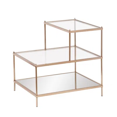 Homezia 24" Gold And Clear Glass Tiered Rectangular End Table In Pink