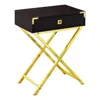HOMEZIA 24" GOLD AND DARK BROWN WOOD AND METAL END TABLE WITH DRAWER