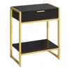 Homezia 24" Gold And Dark Brown Wood And Metal End Table With Drawer And Shelf