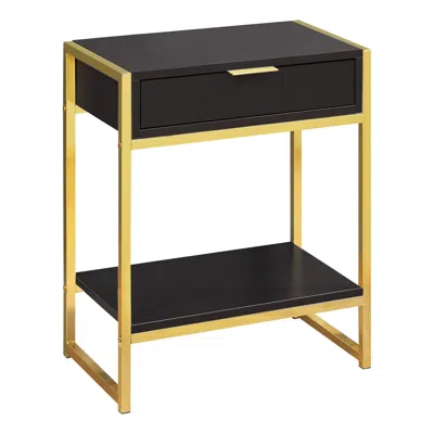 Homezia 24" Gold And Dark Brown Wood And Metal End Table With Drawer And Shelf