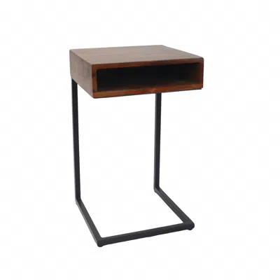 Homezia 24" Gold And Natural Solid Wood Square End Table