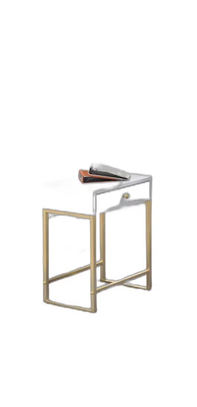 Homezia 24" Gold And White Solid Wood End Table With Drawer In Multi