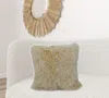 Homezia 24" Gold Genuine Tibetan Lamb Fur Pillow With Microsuede Backing
