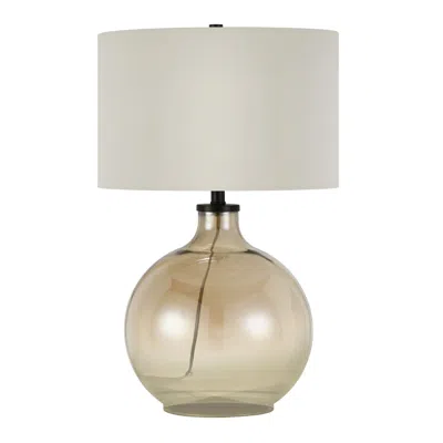 Homezia 24" Gold Glass Table Lamp With White Drum Shade In Neutral