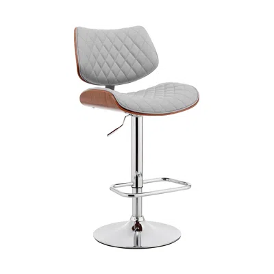Homezia 24" Gray And Silver Faux Leather And Iron Swivel Low Back Adjustable Height Bar Chair