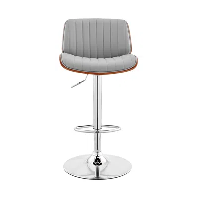 Homezia 24" Gray And Silver Iron Swivel Adjustable Height Bar Chair