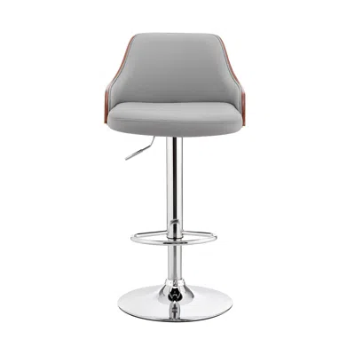 Homezia 24" Gray And Silver Iron Swivel Adjustable Height Bar Chair