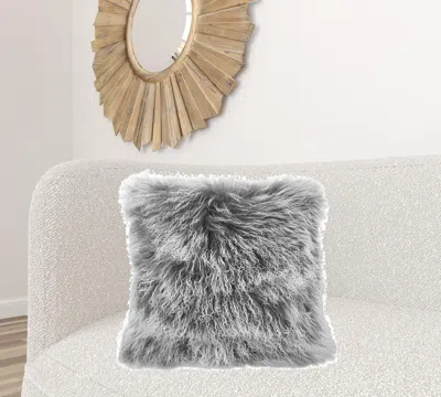 Homezia 24" Grey Genuine Tibetan Lamb Fur Pillow With Microsuede Backing