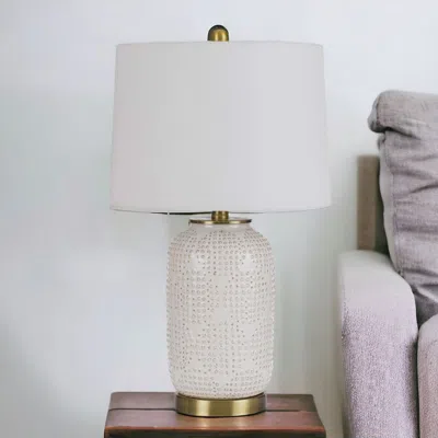 Homezia 24" Ivory Metal Table Lamp With White Drum Shade