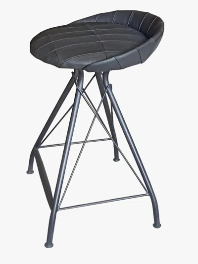 Homezia 24" Leather And Iron Swivel Low Back Counter Height Bar Chair In Black
