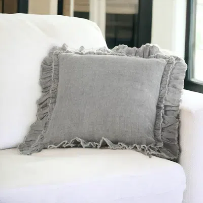 Homezia 24" Light Gray Pillow With Ruffled Edges
