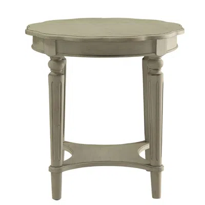 Homezia 24" Light Slate Gray Solid Wood Round End Table With Shelf In Neutral