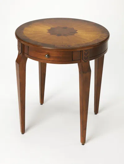 Homezia 24" Medium Brown And Olive Ash Manufactured Wood Round End Table With Drawer