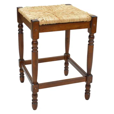 Homezia 24" Natural And Chestnut Solid Wood Backless Counter Height Bar Chair In Brown