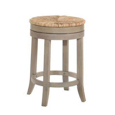 Homezia 24" Natural And Gray Solid Wood Swivel Backless Counter Height Bar Chair