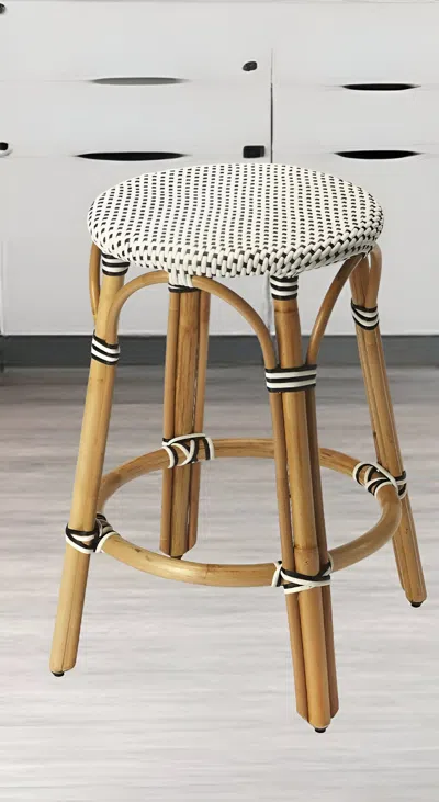 Homezia 24" Natural Black And White Rattan Backless Counter Height Bar Chair