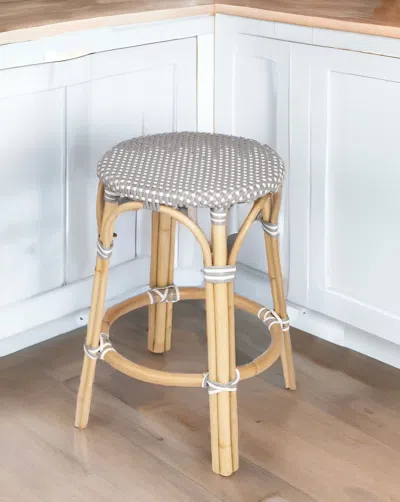 Homezia 24" Natural Gray And White Rattan Backless Counter Height Bar Chair
