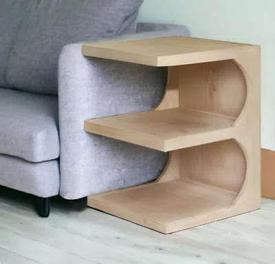Homezia 24" Natural Solid Wood End Table With Two Shelves
