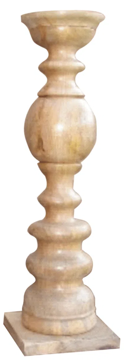 Homezia 24" Natural Solid Wood Floor Pillar Candle Holder In Neutral