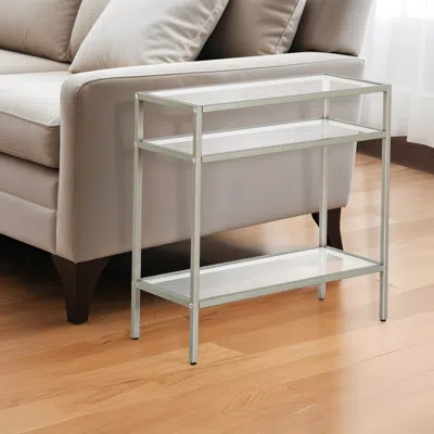 Homezia 24" Nickel And Clear Glass And Steel End Table With Two Shelves In Neutral