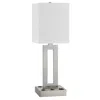 Homezia 24" Nickel Metal Desk Usb Table Lamp With White Drum Shade