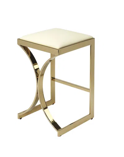 Homezia 24" Off White And Gold Faux Leather And Iron Backless Counter Height Bar Chair