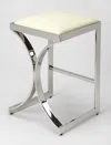 Homezia 24" Off White And Silver Faux Leather And Iron Backless Counter Height Bar Chair