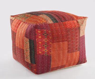 Homezia 24" Red Cotton Blend Ottoman In Multi